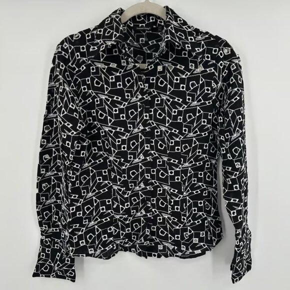 Samuel Dong Shirt Womens Small Black White Sheer Embroidered Geometric Top - Picture 1 of 5